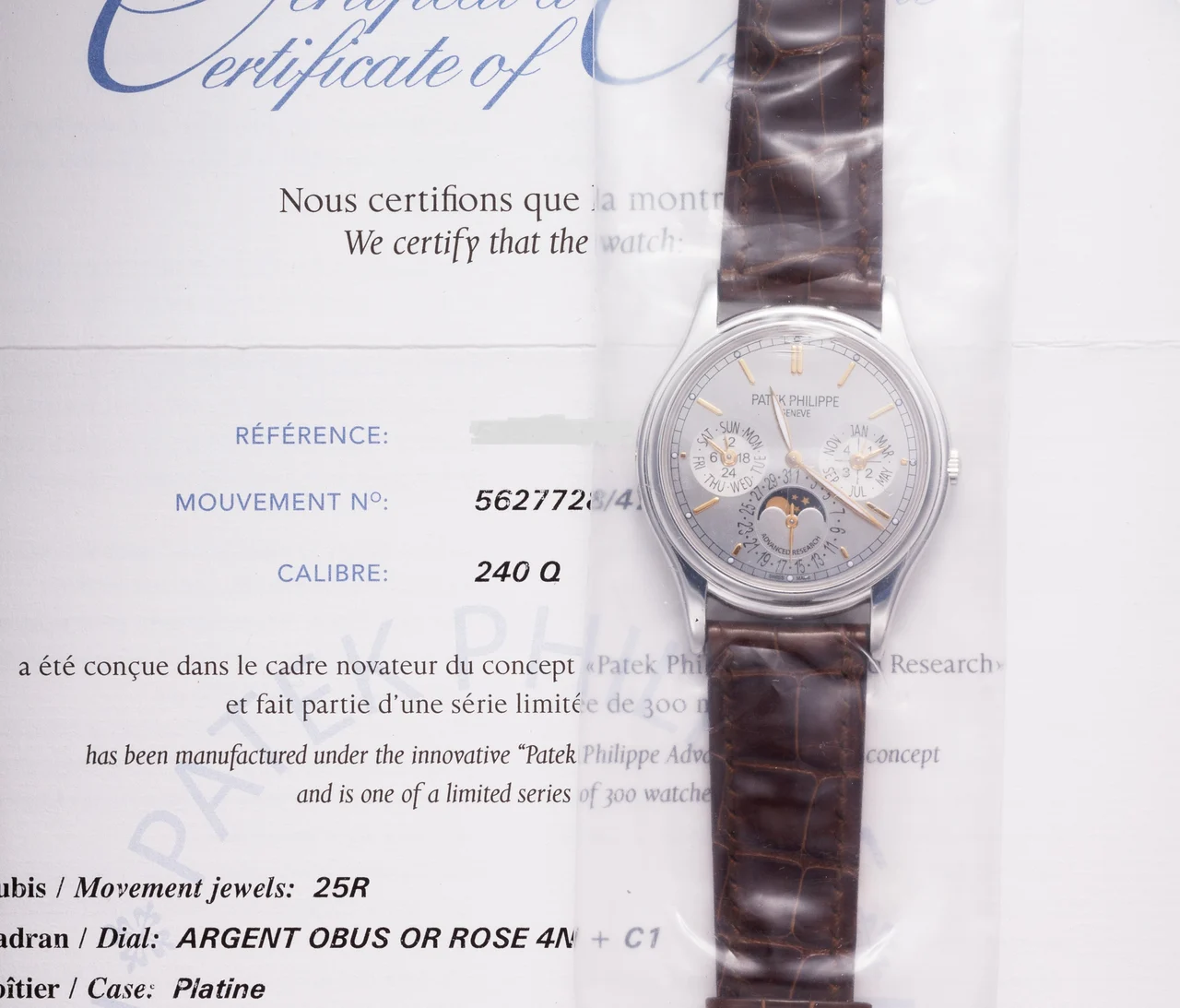 Patek Philippe PATEK PHILIPPE, REF. 5550P, ADVANCE RESEARCH (300 pieces) A fine, limited, self-winding, perpetual calendar wristwatch with silicon escape wheel. kol saati