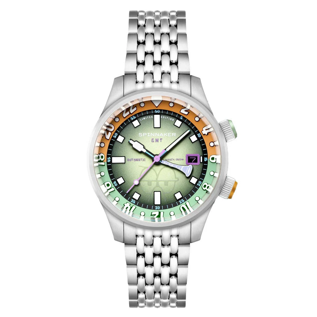 Spinnaker Spongebob Bradner GMT Bubbly Grins in Squidward Green #SP-5162-33 kol saati