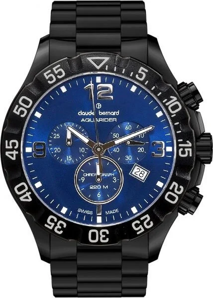 Claude Bernard Aquarider Black PVD Chronograph Dive Watch #10202-37N-BUN kol saati