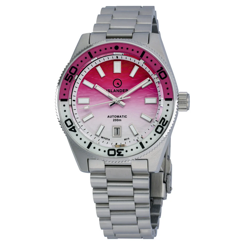 Islander Northport Automatic Dive Watch with Pink and White Ripple Dial #ISL-258 47 mm kol saati