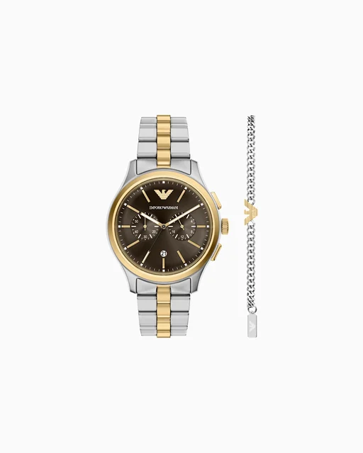 Emporio Armani Quartz Chronograph Watch and Bracelet Set AR80084SET kol saati