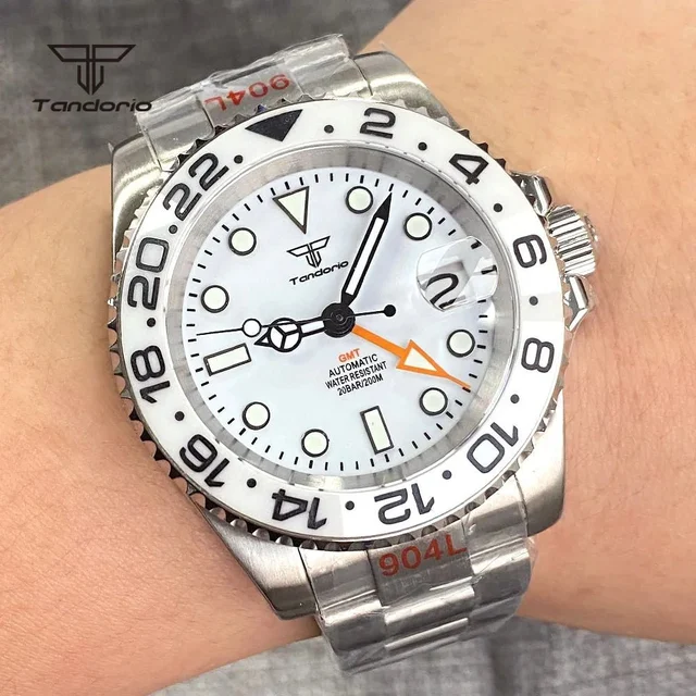 Tandorio Waterproof Diver NH34A GMT glass back sapphire TD206 14:366#B-no logo-strap 2;5:5