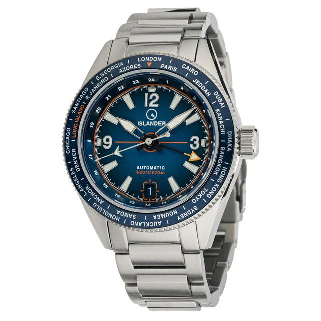 Islander Calabro GMT World Time Watch with Blue Dial #ISL-241 kol saati