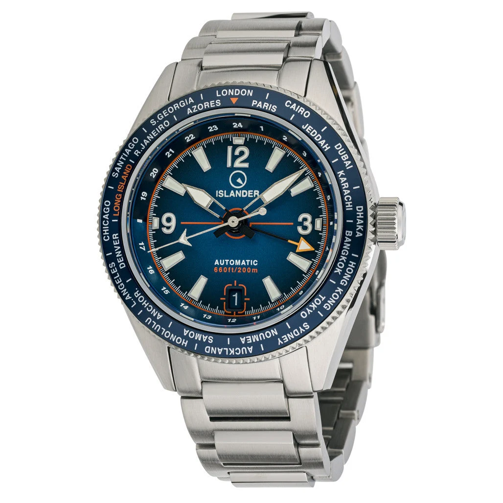 Islander Calabro GMT World Time Watch with Blue Dial #ISL-241 40 mm kol saati