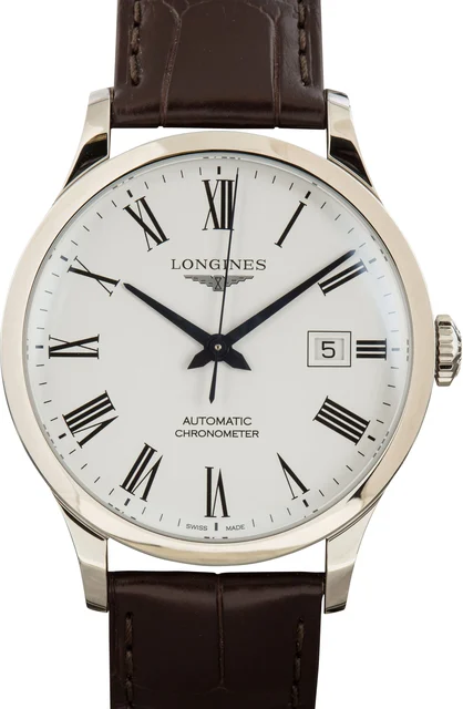 Longines Record Stainless Steel on Leather Strap L2.821.4.11.2 kol saati