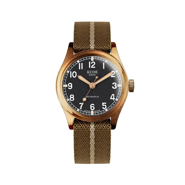 Kuoe Kyoto OLD SMITH Bronze No-Date 38mm - Black on Khaki x Beige Fabric Strap os90002bz-n