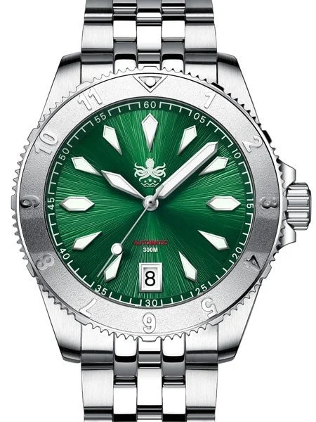 Phoibos Green Voyager 2.0 Automatic Dive Watch with Double Dome AR Sapphire Crystal #PY026A 40 mm kol saati
