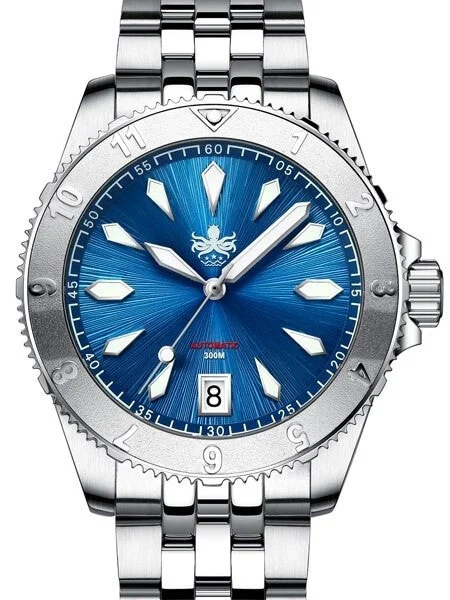Phoibos Scratch and Dent - Blue Voyager 300-Meter Automatic Dive Watch with Double Dome AR Sapphire Crystal #PY026B SND924 40 mm kol saati