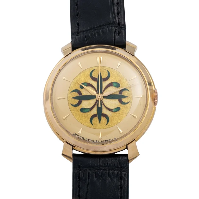 IWC IWC, REF. 521, FLOWER CLOISONNE DIAL, ORIGINAL BOX AND WARRANTY, PINK GOLD kol saati