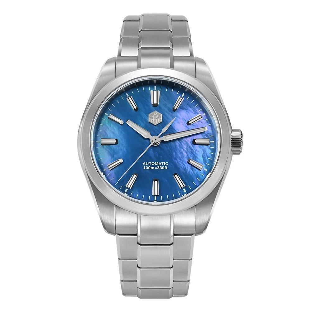 San Martin MOP Dial Miyota 90S5 Men Watch SN0144GX-4 圣马丁-SN0144GX4- 黑贝母- 三株钢带 -1560 39 mm kol saati