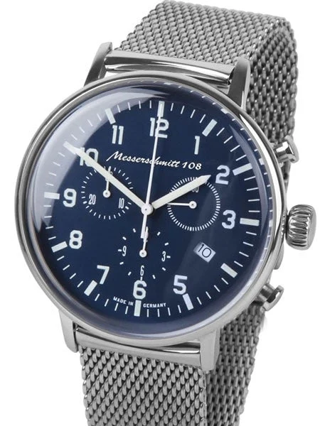 Aristo Messerschmitt Bauhaus Swiss Quartz Chronograph Watch on Mesh Bracelet #ME108-80M ko