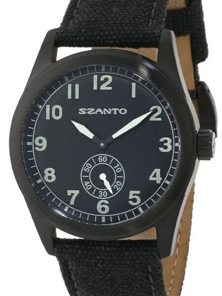 Szanto Stealth 40mm Black Ion Plated Vintage Inspired Military Field Watch #1001 kol saati