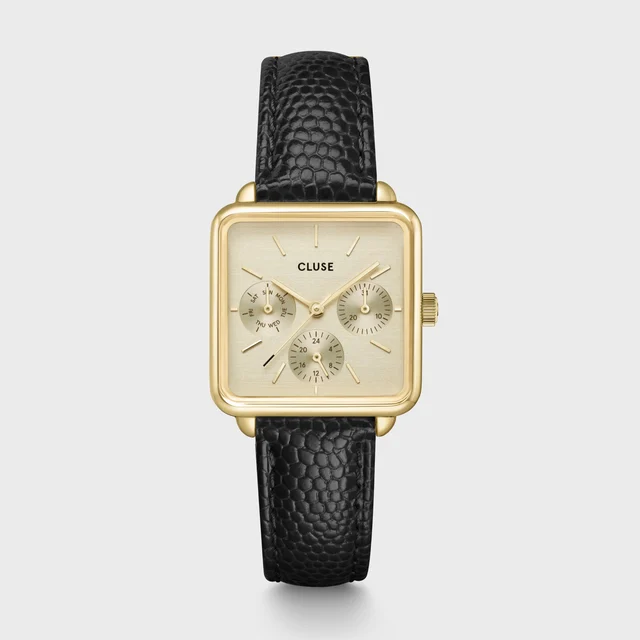 CLUSE Tétragone Multifunction Watch Leather, Black Lizard, Gold Colour CW13806 kol saati