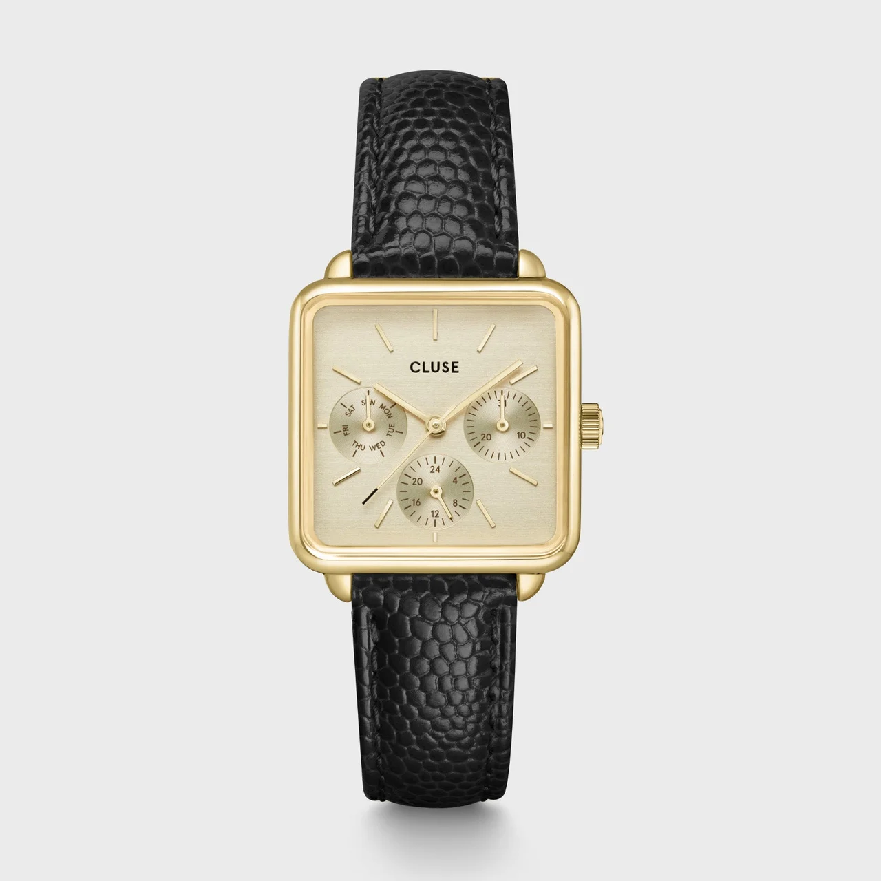 CLUSE Tétragone Multifunction Watch Leather, Black Lizard, Gold Colour CW13806 30 mm kol saati
