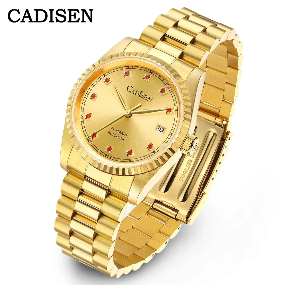 Tandorio Watches CADISEN C8223 DateJust Watch Miyota 8215 Sapphire Luxury Golden Watch 36MM Men 14:350850#gold 36 mm kol saati