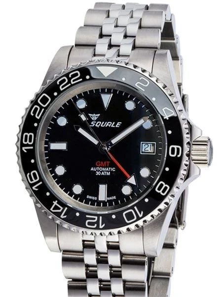 Squale Scratch and Dent - 300 meter Swiss Automatic GMT watch with Luminous Ceramic Bezel, AR Sapphire Crystal #1545GM-CER-BK 2 SND866 40 mm kol saati