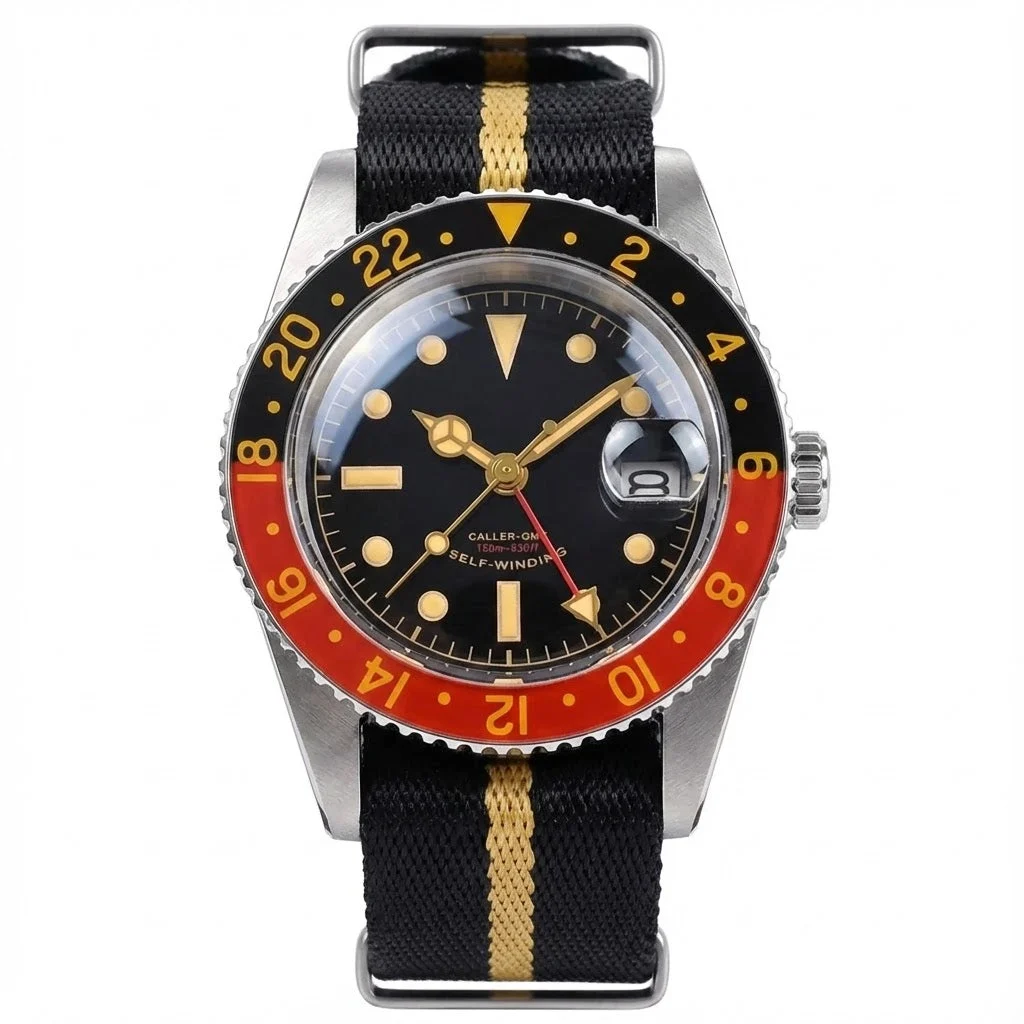Tandorio GMT Watch 6542 homage 38mm Bubble Sapphire 20ATM 120 Click 14:200000080#black red sterile 38 mm kol saati