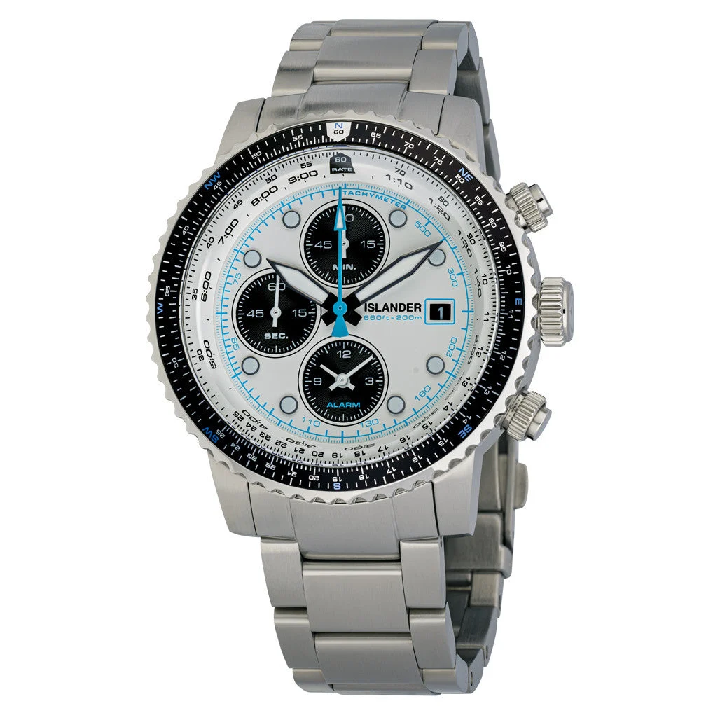 Islander Calverton Flight Chronograph Alarm Watch with White Dial #ISL-284 kol saati
