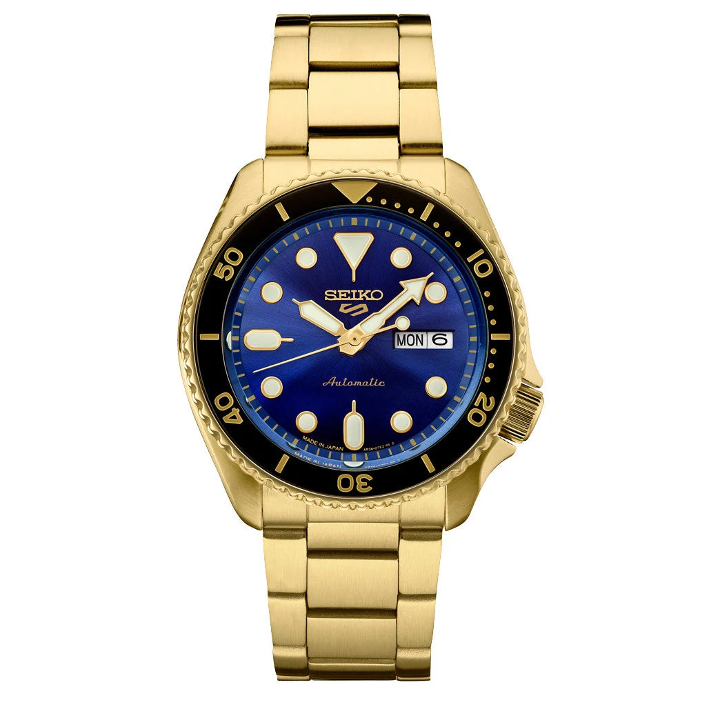 Seiko Sports Automatic Watch with Blue Dial and Goldtone Case #SRPK20 kol saati