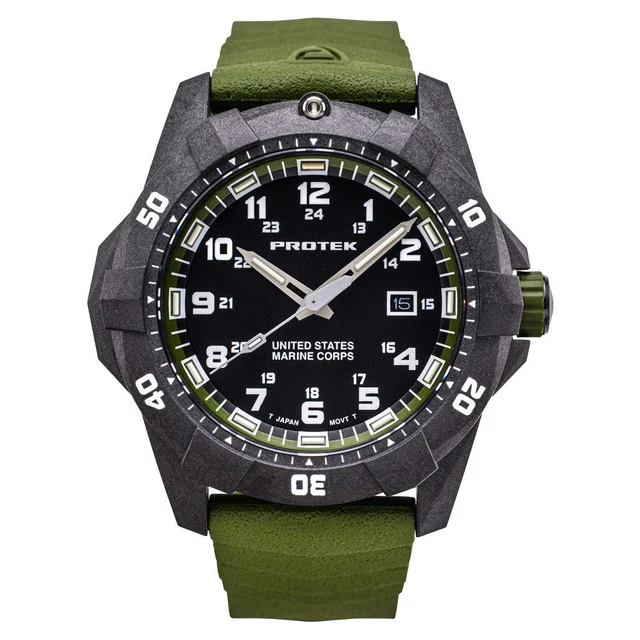 Protek Carbon Composite Official USMC Tritium Dive Watch with Green Accents #PT1015G-USMC 