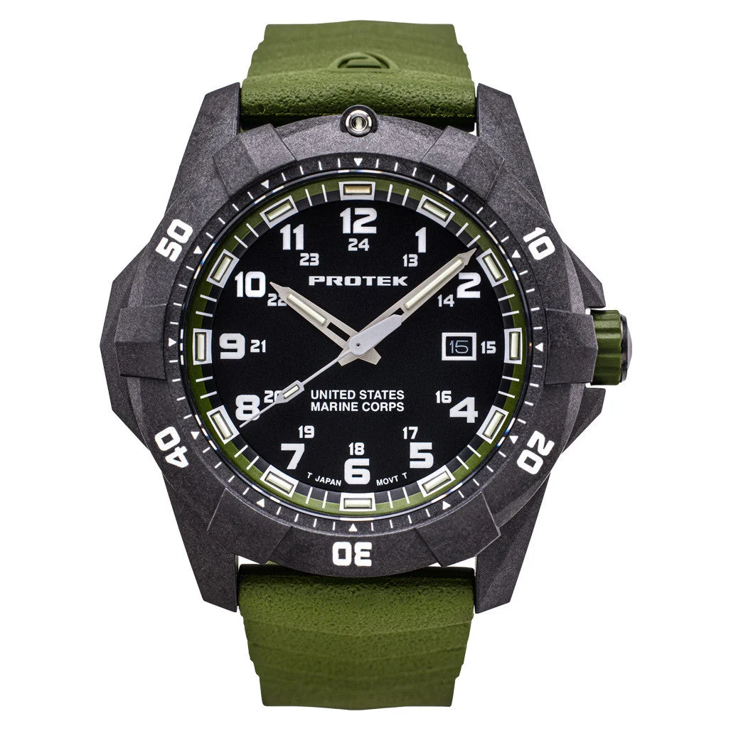Protek Carbon Composite Official USMC Tritium Dive Watch with Green Accents #PT1015G-USMC kol saati