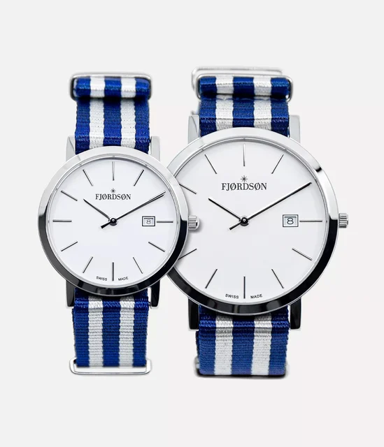 Fjordson White Dial With Blue & White Nato Strap - Matching Cou #91 | White Dial With Blue