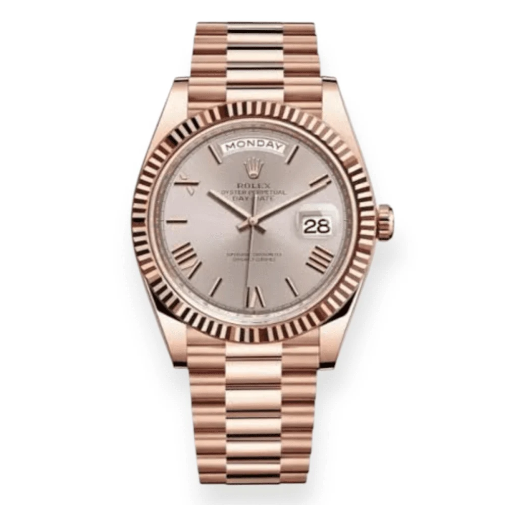 Rolex DayDate Rose Gold 40mm Sundust Dial 228235 Pre-owned Rolex DayDate Rose Gold 40mm Sundust Dial 228235 40 mm kol saati