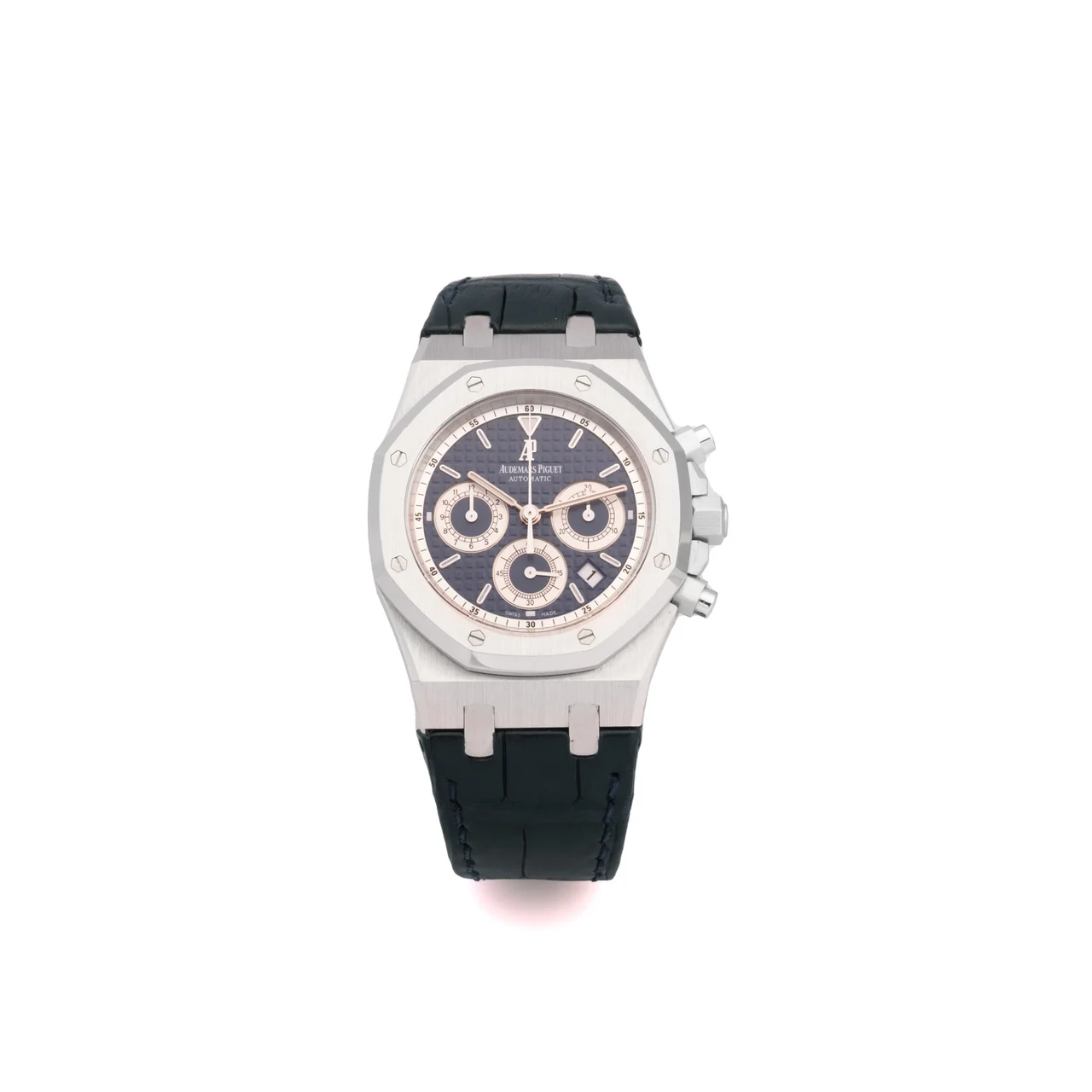 Audemars Piguet AUDEMARS PIGUET REF. 26022BC, ROYAL OAK CHRONOGRAPH WITH RARE BLUE DIAL WITH “GRANDE TAPISSERIE” PATTERN, BICOLOUR COUNTERS, 18K WHITE GOLD, ORIGINAL SET WITH AP ITALIAN WARRANTY kol saati