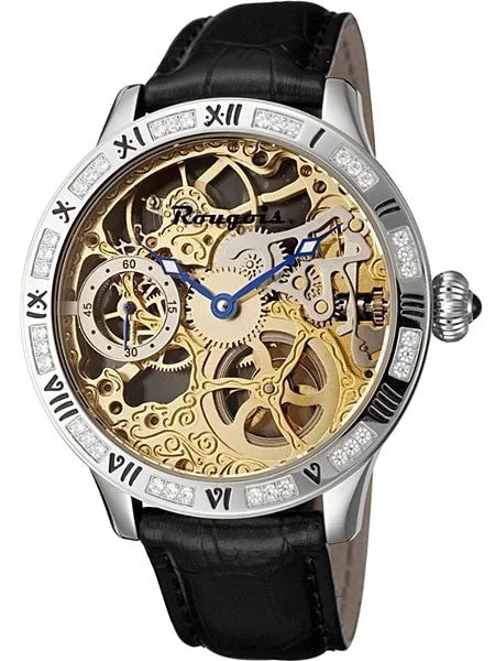 Rougois Limited Edition skeleton watch Steel with Crystals on the bezel #2270M-S-1 43 mm kol saati