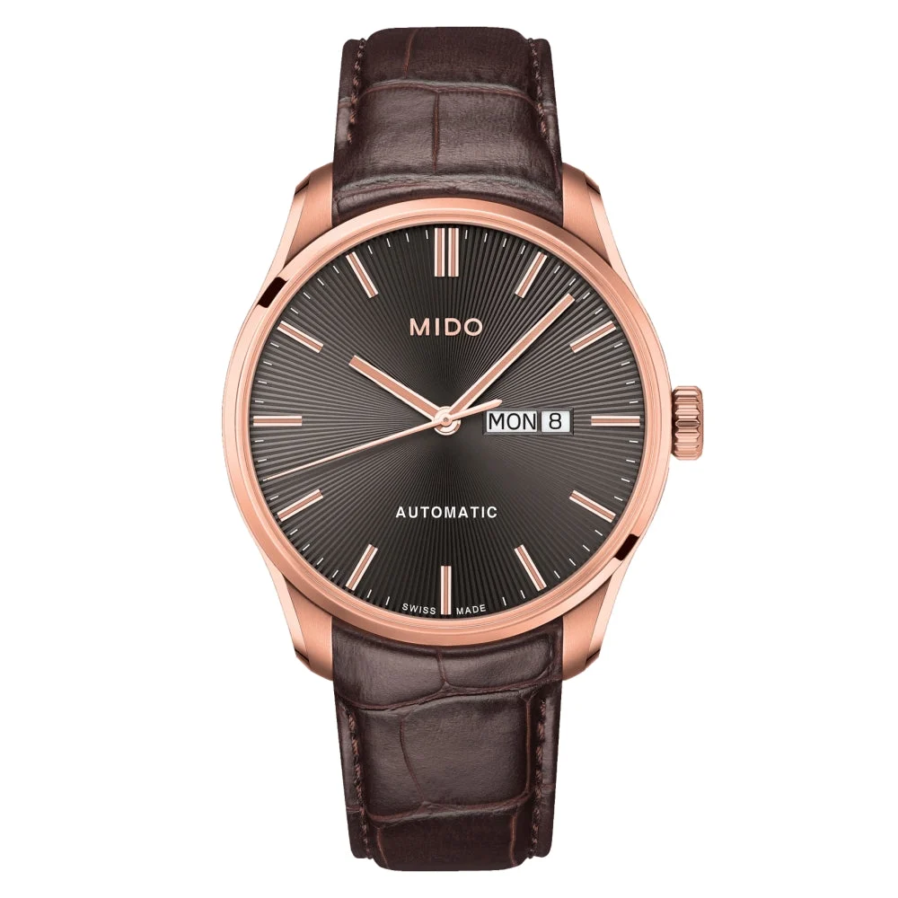 Mido Belluna II Gold-Tone 42.5mm - Sunray Anthracite on Leather Strap M0246303606100 42.5 mm kol saati