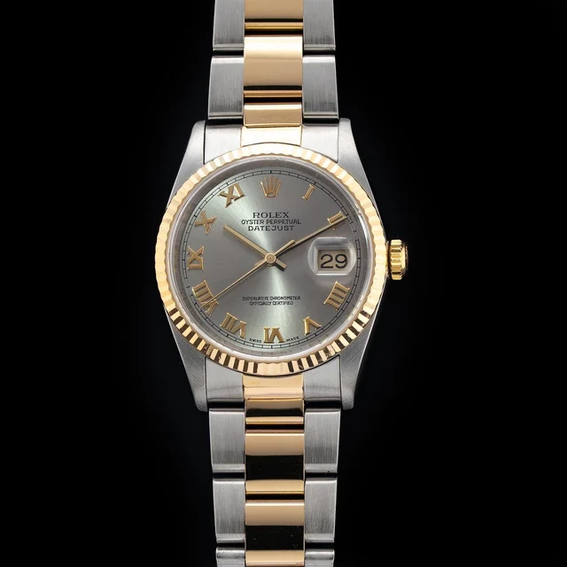 Rolex Datejust Stainless Steel & 18K Gold Slate Dial Roman 210009N33091 kol saati