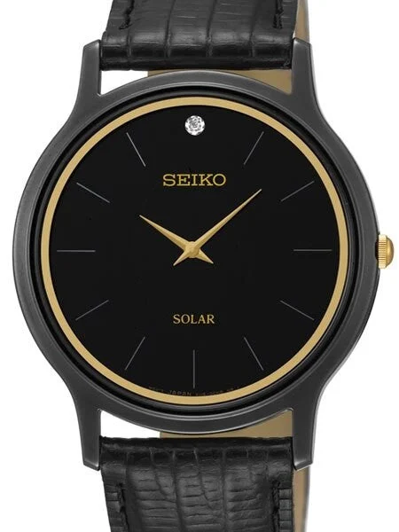 Seiko Solar Watch with 38mm Black Ion-Plated Stainless Steel Case #SUP875 38 mm kol saati