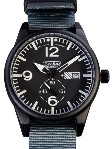 Techne Harrier Aviator Quartz Watch with 41mm Black Aluminum Case #386.121 kol saati