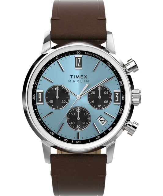 Timex Marlin® Chronograph Tachymeter 40mm Leather Strap Watch TW2Y66600 kol saati