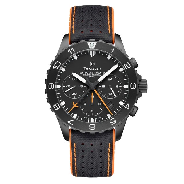 Damasko Black DLC 42mm Chronograph with a Stopwatch and a 12-hour Totalizer #DC86/2BK-Or k