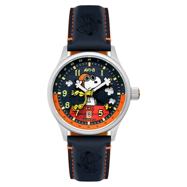 AVI-8 Peanuts Snoopy Flying Ace GMT Automatic in Sketchbook Blue #AV-4136-02 kol saati