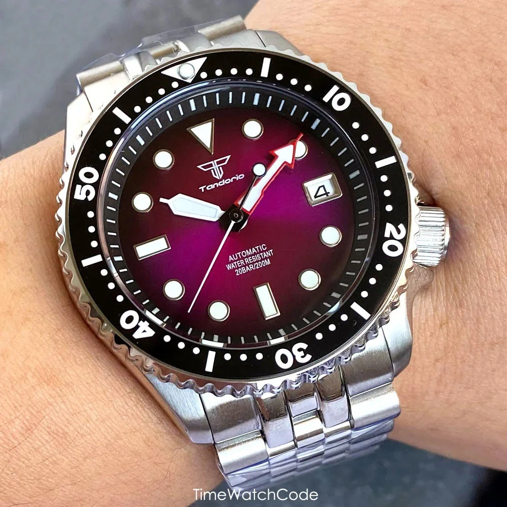 Tandorio SKX MOD TD202P 20BAR Diver Watch NH35 Movt Sapphire 41MM 14:350853#purple Tandorio 41 mm kol saati