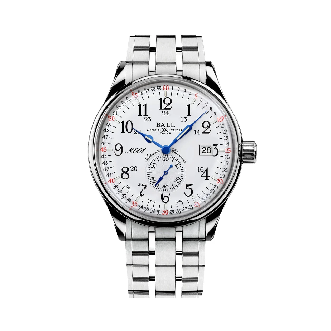 BALL Watch Trainmaster Railroad 40mm - White on Bracelet NM3888D-S4CJ-WH 40 mm kol saati