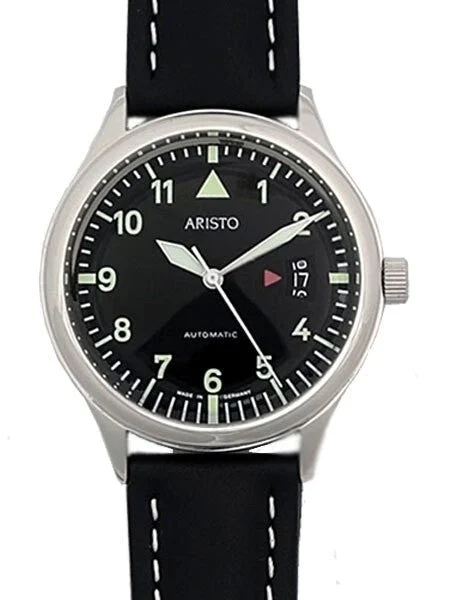 Aristo Black Dial Swiss Automatic Open Date Window Watch 4H354 kol saati