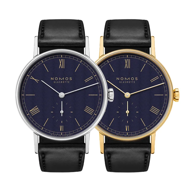 NOMOS Glashütte Twice Unique "Moiré" Steel and Gold Ludwig 35mm - Blue on Leather Strap 20