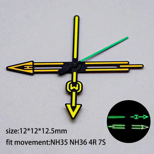 Tandorio Arrow Watch Hands C3 Green Super Luminous stinger Fits NH34NH36 NH35 4R 7s Automa