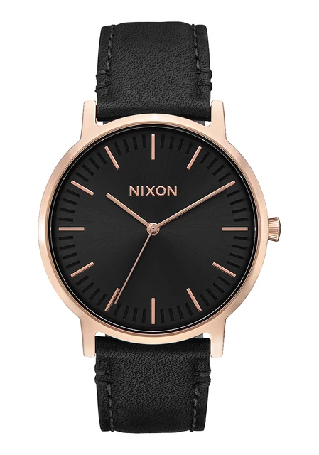 Nixon US Porter Leather - Rose Gold / Black A1058-1098-00 kol saati