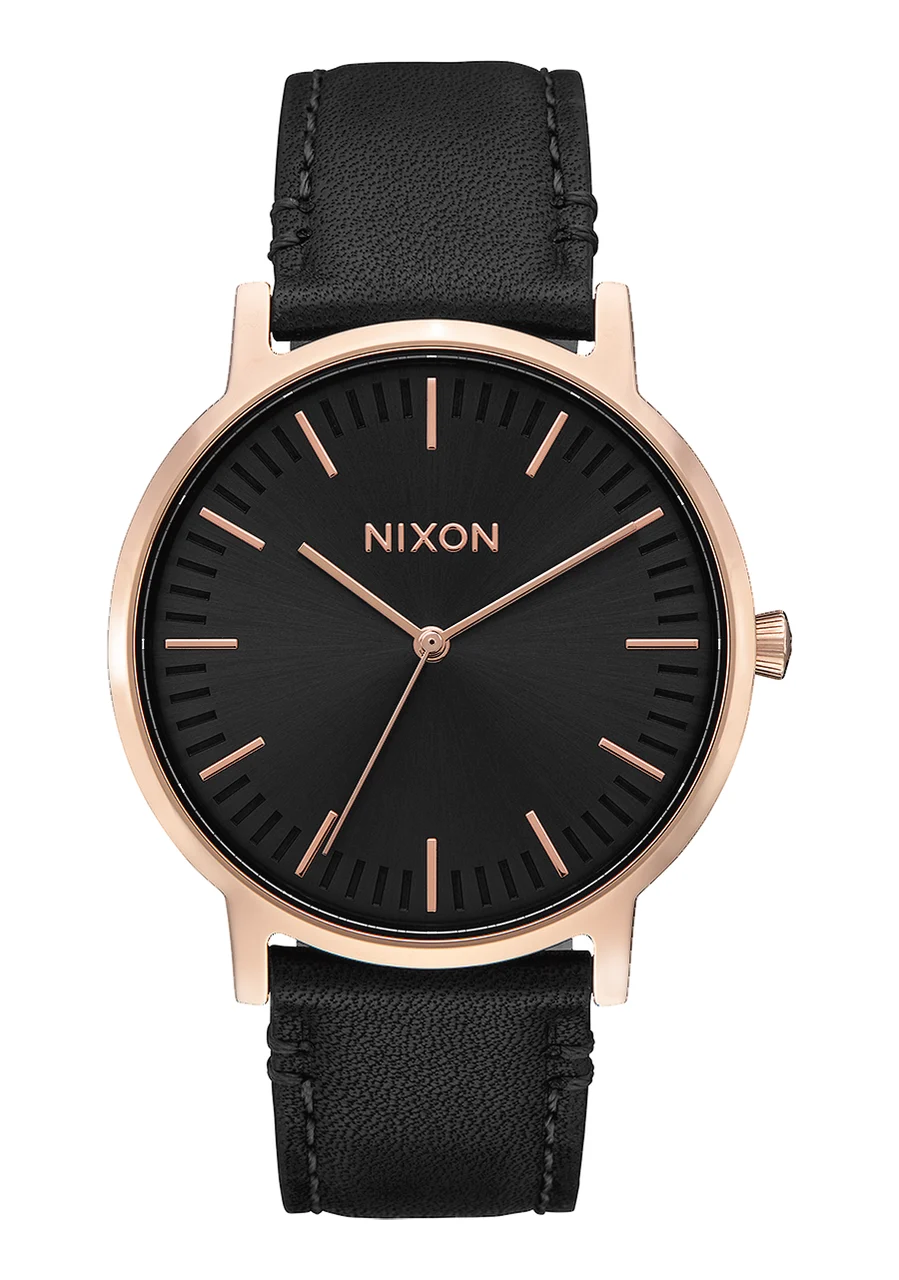 Nixon US Porter Leather - Rose Gold / Black A1058-1098-00 kol saati