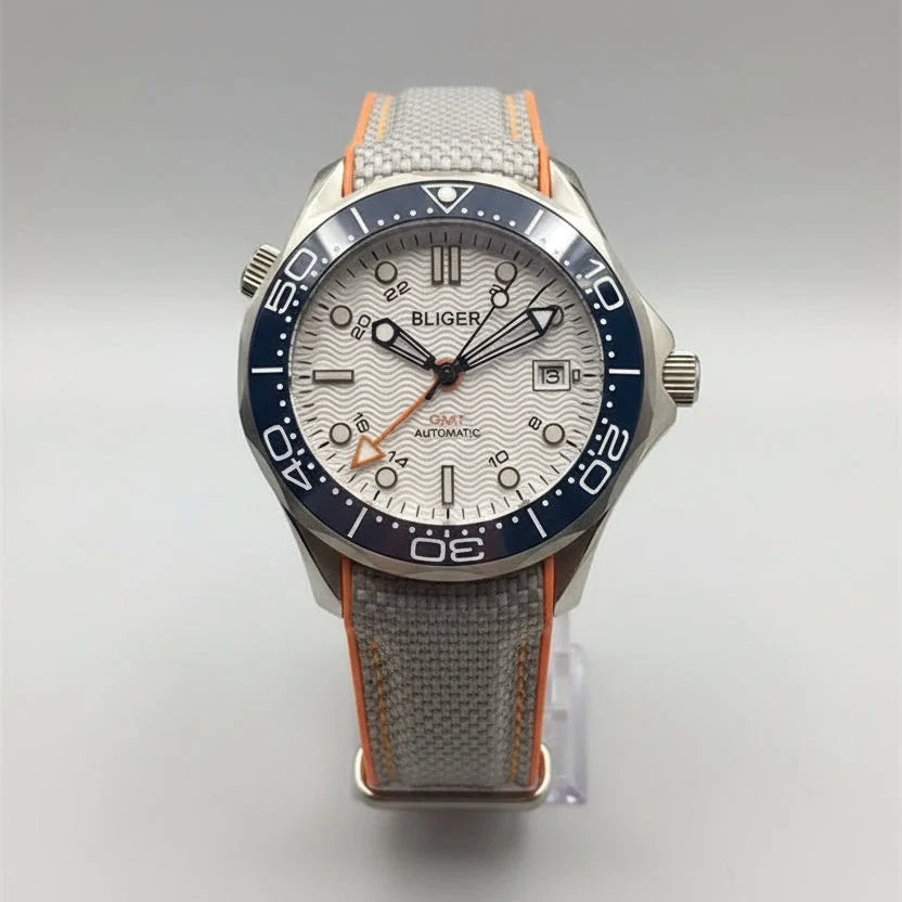Tandorio BLIGER 41mm NH34 GMT Seamaster Automatic Blue Ceramic Bezel Sapphire Glass Back 14:200000080#black dial 2;5:56964930#NH34 SOLID BACK 41 mm kol saati