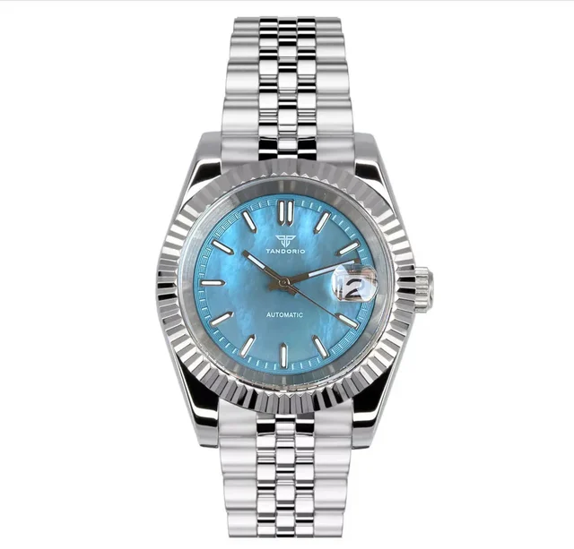 Tandorio DateJust TD136M 39mm NH35A MOP Sapphire dress Watch 20ATM Glass Back 14:29#black