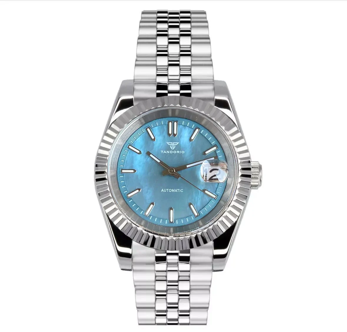 Tandorio DateJust TD136M 39mm NH35A MOP Sapphire dress Watch 20ATM Glass Back 14:29#black nologo;5:56964930#glass back 39 mm kol saati