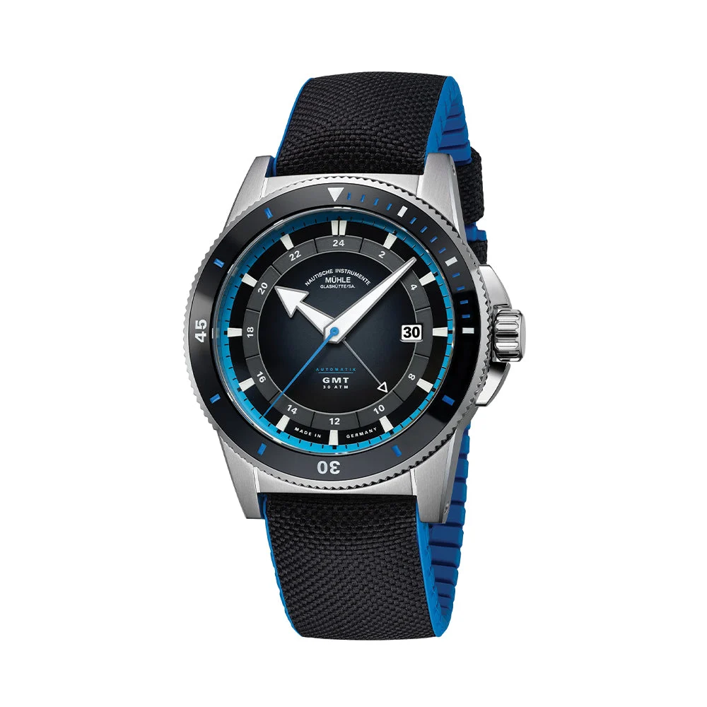 Muhle Glashutte Sportivo Travel GMT 42.5mm - Black on Canvas-Rubber Strap M1-52-13-CK 42.5 mm kol saati