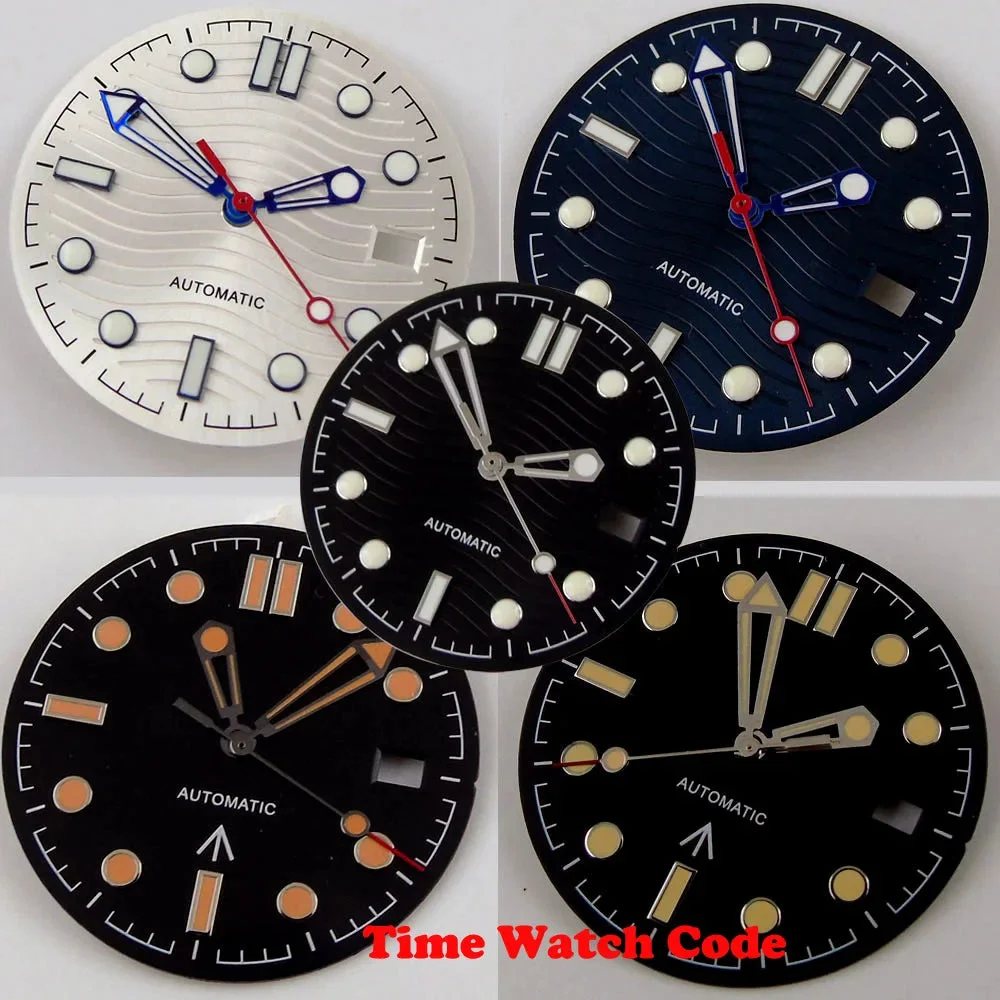Tandorio Watches Wave Dial Watch Face Hands Fit for NH35A ETA 2824 PT5000 ST2130 Miyota 8215 821A DG2813 3804 Movement Date Luminous Dial 14:175#C blue;200000046:201720836#ETA2824 2836 PT5000 31 mm kol saati