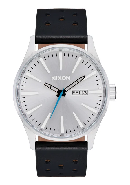 Nixon US Sentry Leather - Chrome / Silver Sunray / Black A105-5269-00 kol saati