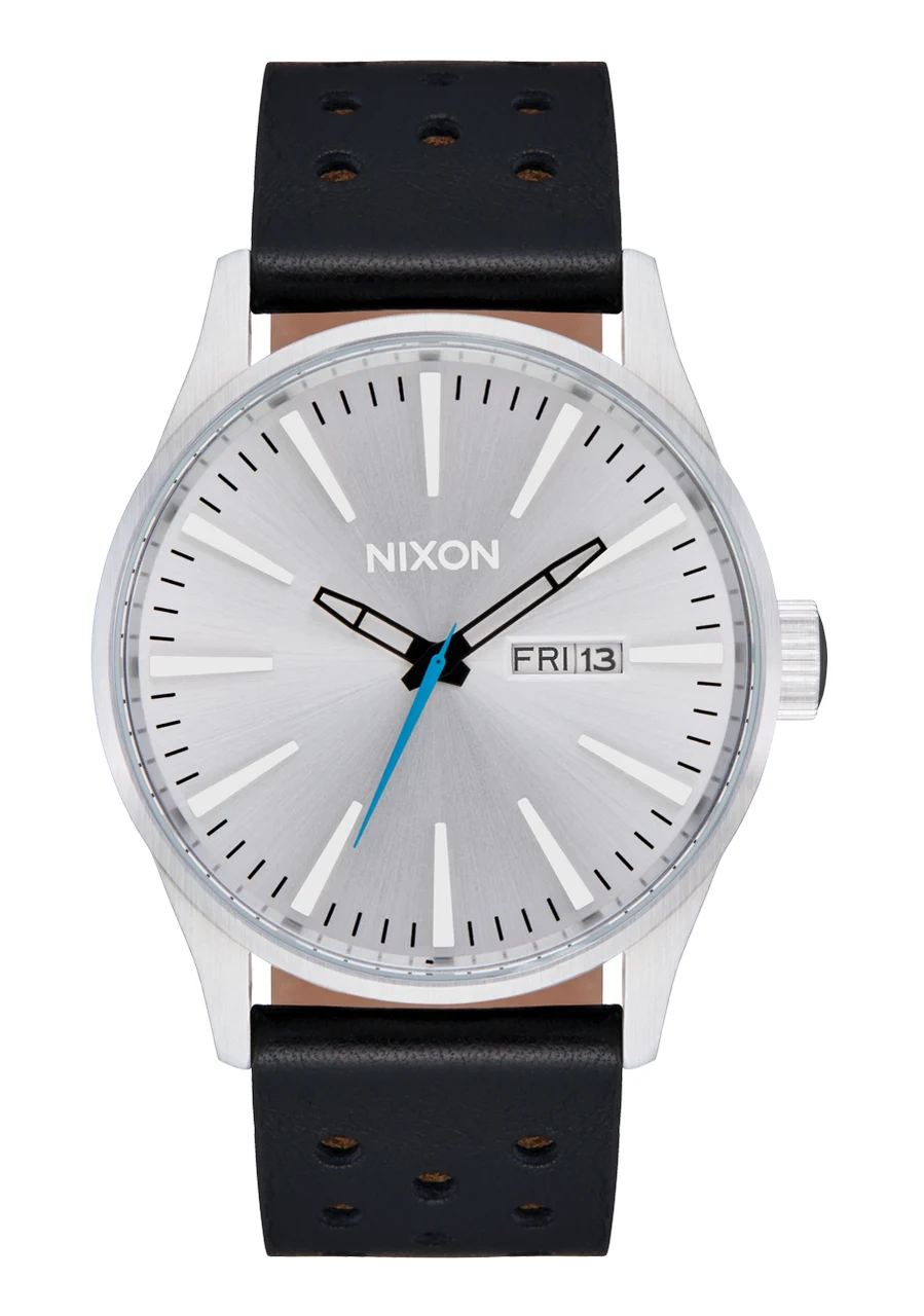 Nixon US Sentry Leather - Chrome / Silver Sunray / Black A105-5269-00 42 mm kol saati